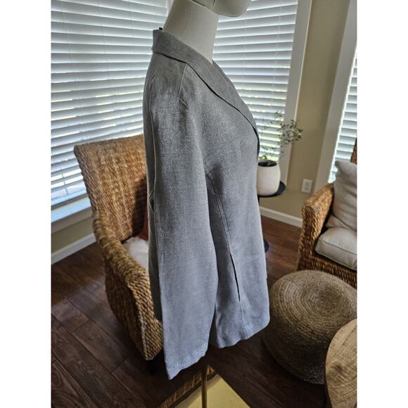 Eileen Fisher Linen Blend Gray Silver Metallic Shimmer Blazer Women's Size M - Picture 5 of 11